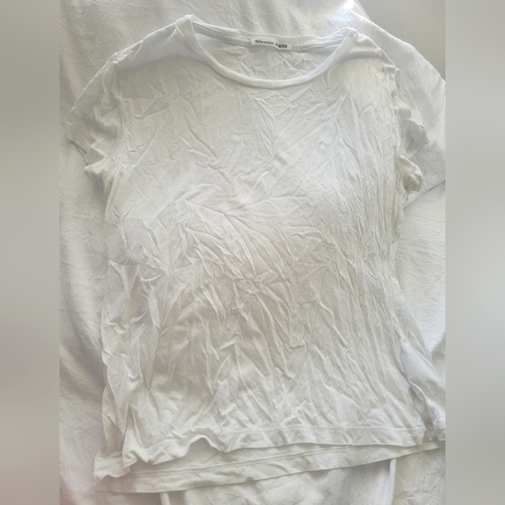 Reformation Jeans White Tee size Large || good condition